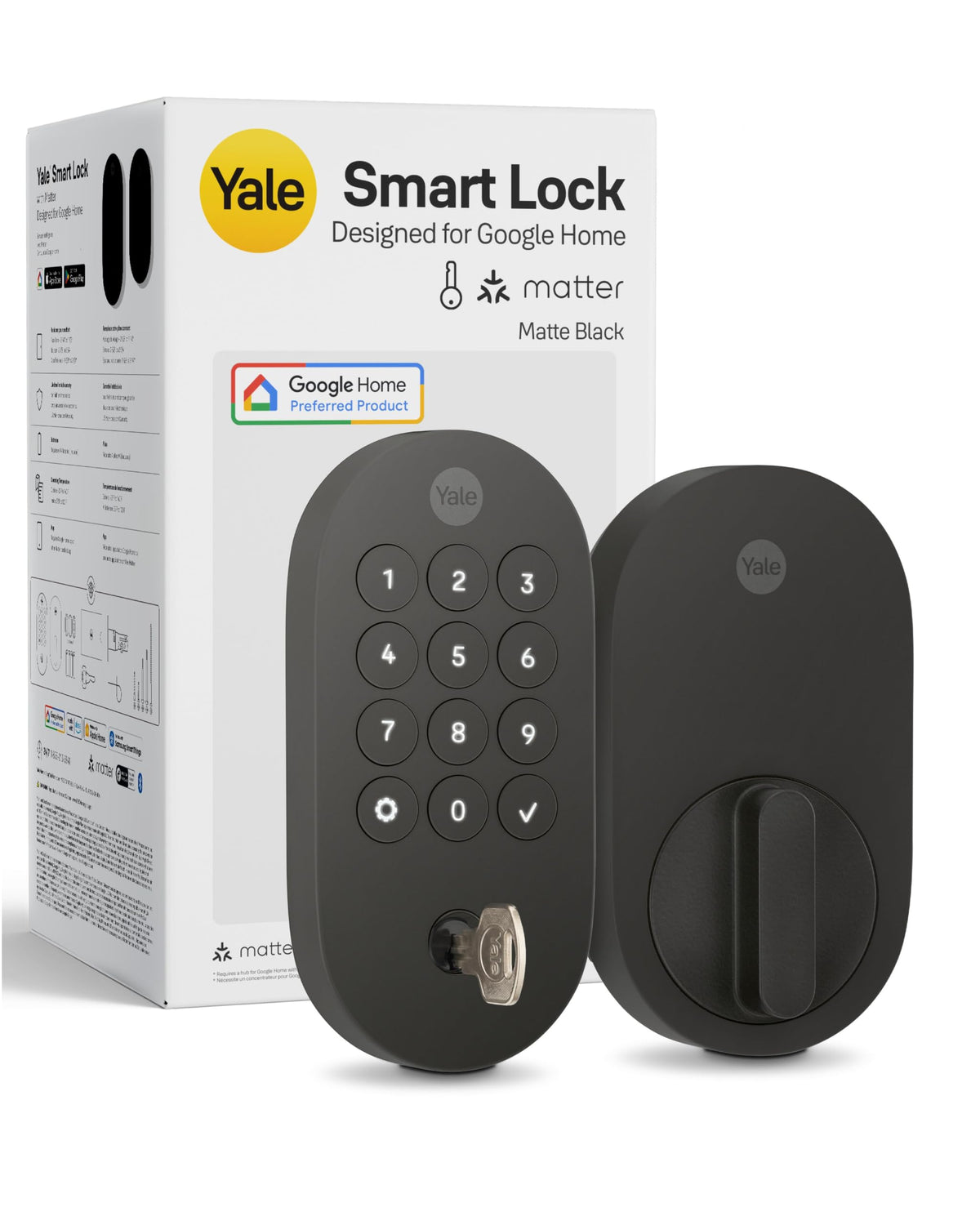 Yale Smart Lock Deadbolt with Google Matter, Keyless Entry, Matte Black