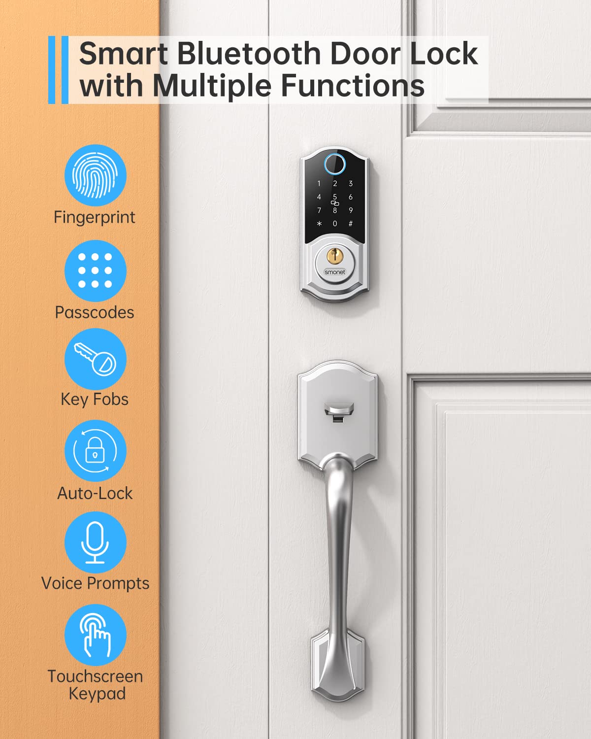 SMONET Front Door Lock Set, Smart Lock with Handle, Keyless Entry