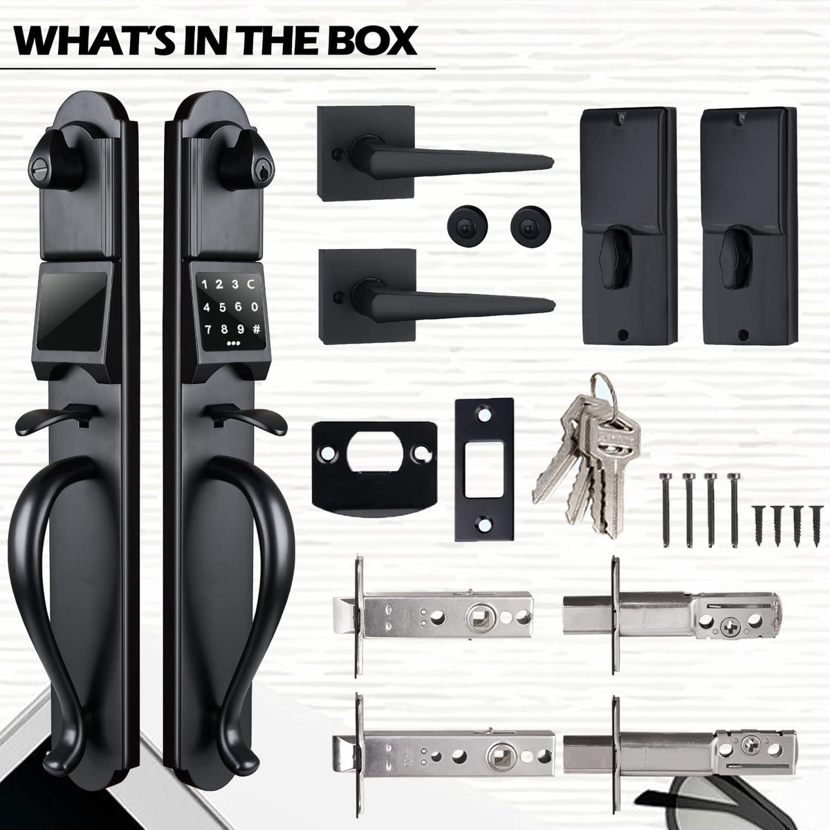 Keypad Deadbolt and Dummy for Double Front Door, Heavy Duty and Matte Black Finish, USMDHST2018DB-E-SET