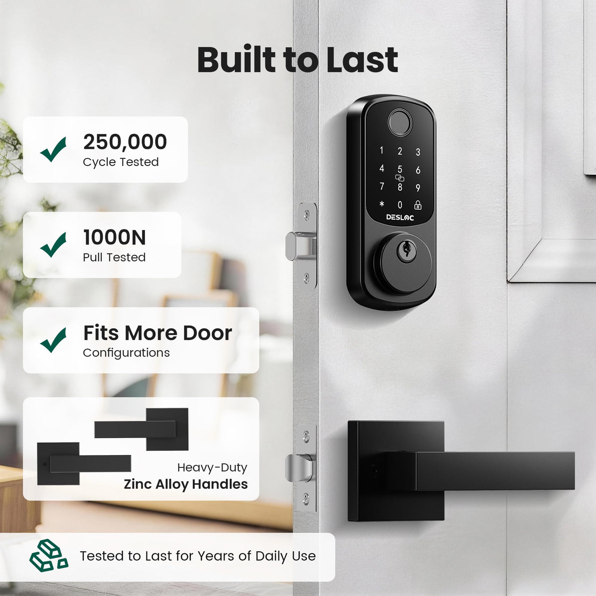 DESLOC B200 Fingerprint Smart Lock with 2 Lever Handles Set,Front door lock