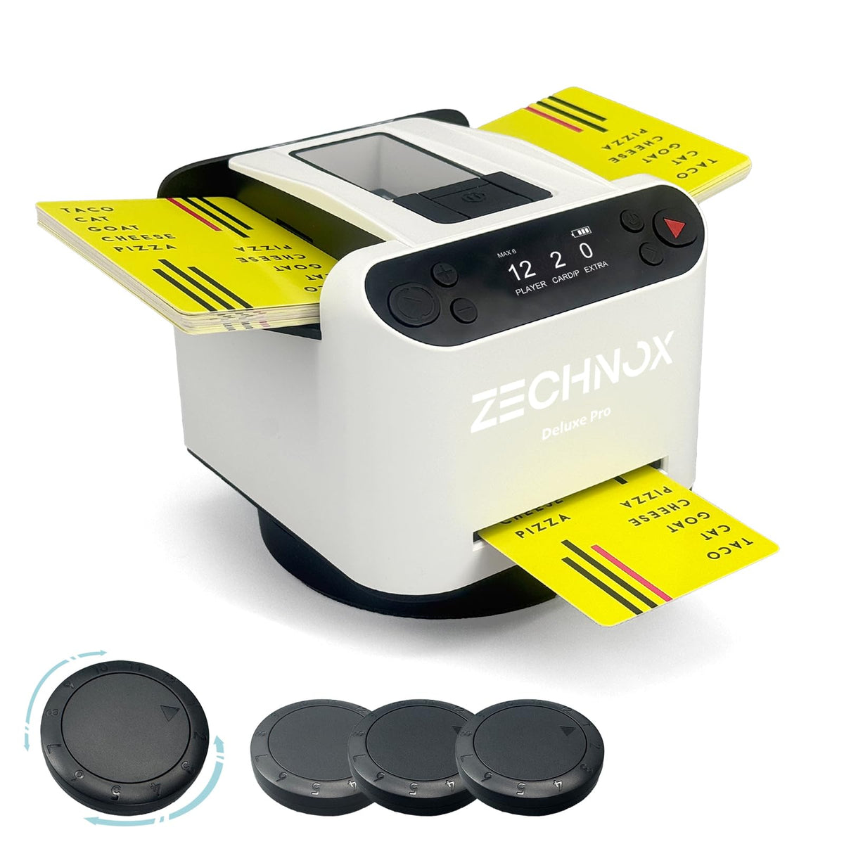 2025 New Smart 2-in-1 Automatic Card Shuffler and Dealer,Programmable Card Dealer,Card Shuffler 2 Deck,360° Rotation,Ultra Quiet,Rechargeable,Support 12 Players,with 4 Wireless Buttons (White&Black)
