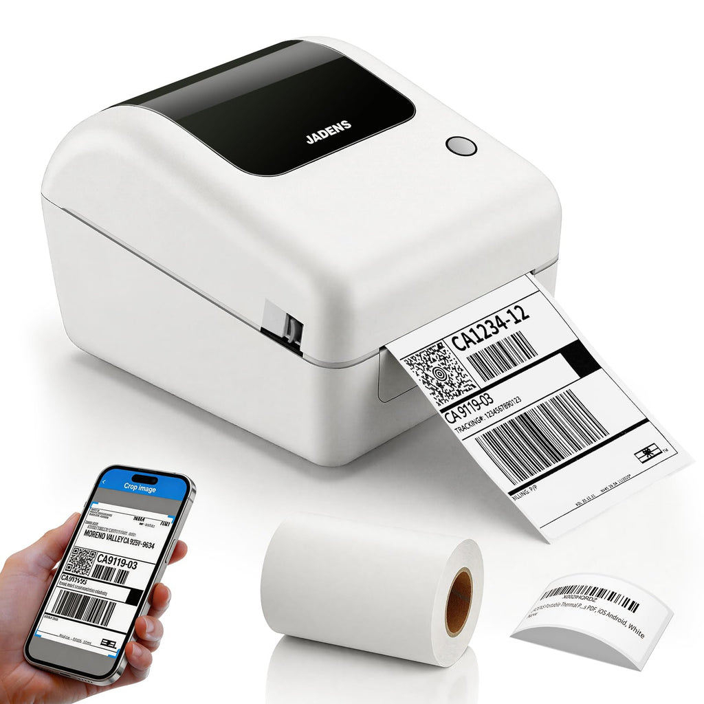 Bluetooth Thermal Shipping Label Printer with Built-in Label Bin, Wireless 4x6 Label Printer for iPhone, Android, Windows & Mac, Includes 50 Labels, Works with USPS, UPS, Amazon, Etsy, Shopify, White