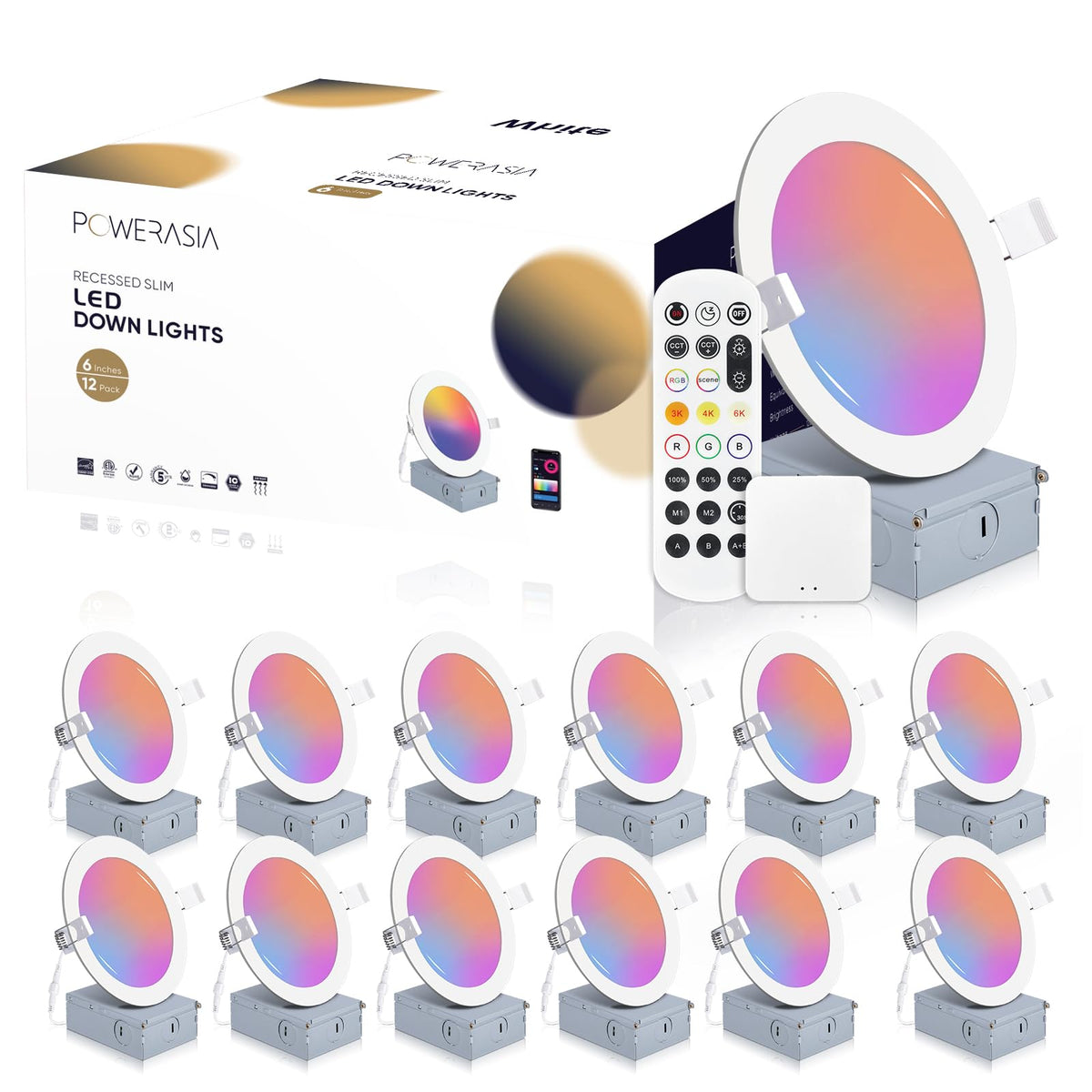 12 Pack 6 Inch Smart Recessed Lighting, LED Recessed Lighting