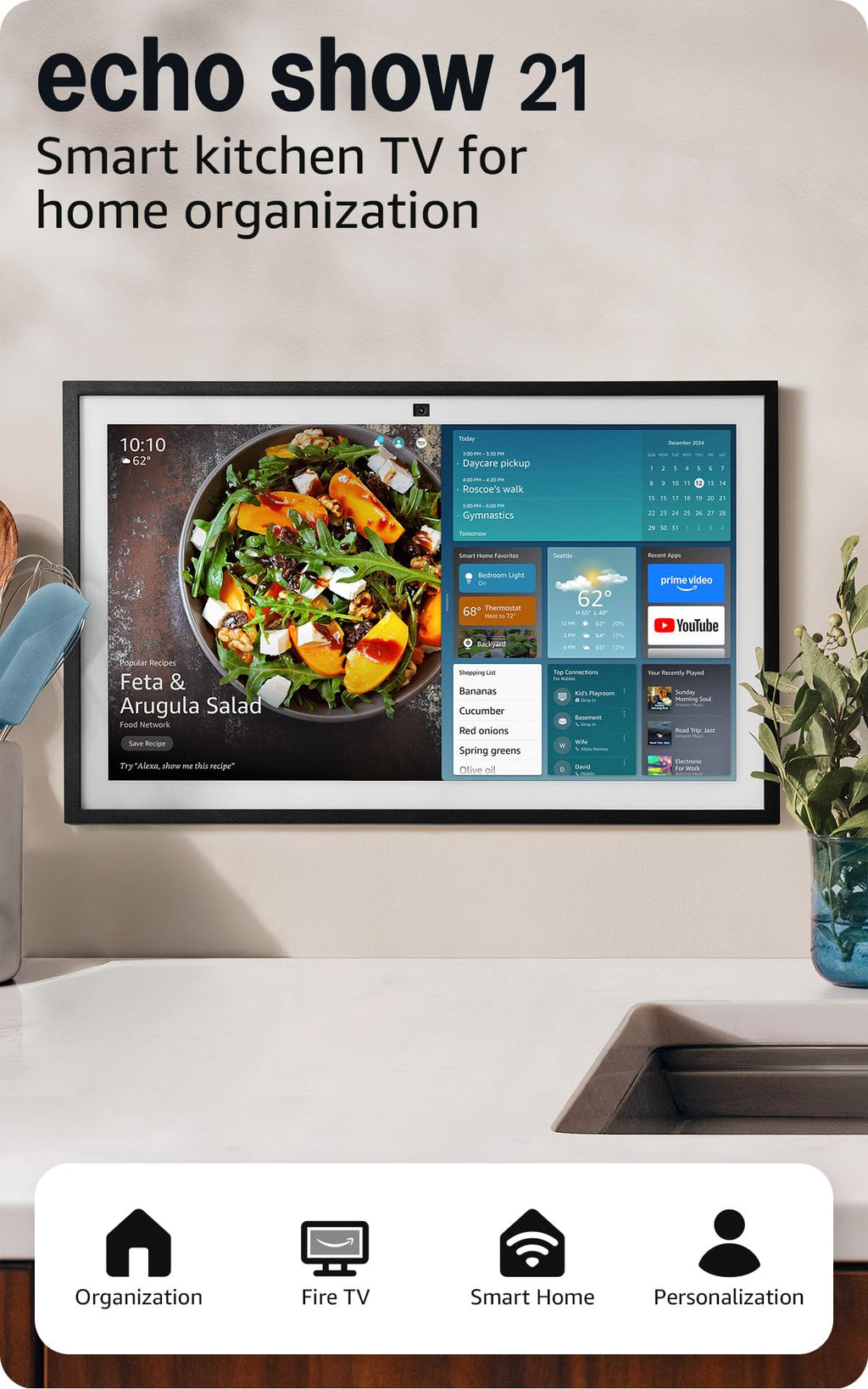 Amazon Echo Show 15, Full HD 15.6" kitchen hub for home organization, with built-in Fire TV, Designed for Alexa+
