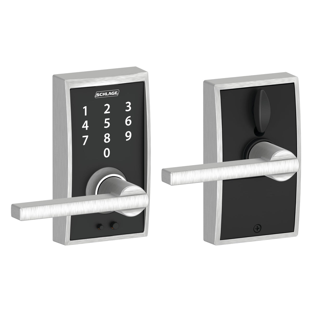 Schlage Touch Electronic Lock, Lever Handle, Century Trim, Matte Black