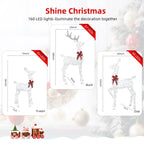 5 FT Oversized Christmas Decorations Outdoor Lighted Reindeer – 3-Piece 2D Deer Family Set with 160 Warm White LED Lights for Yard, Lawn, Garden & Porch Holiday Display - White