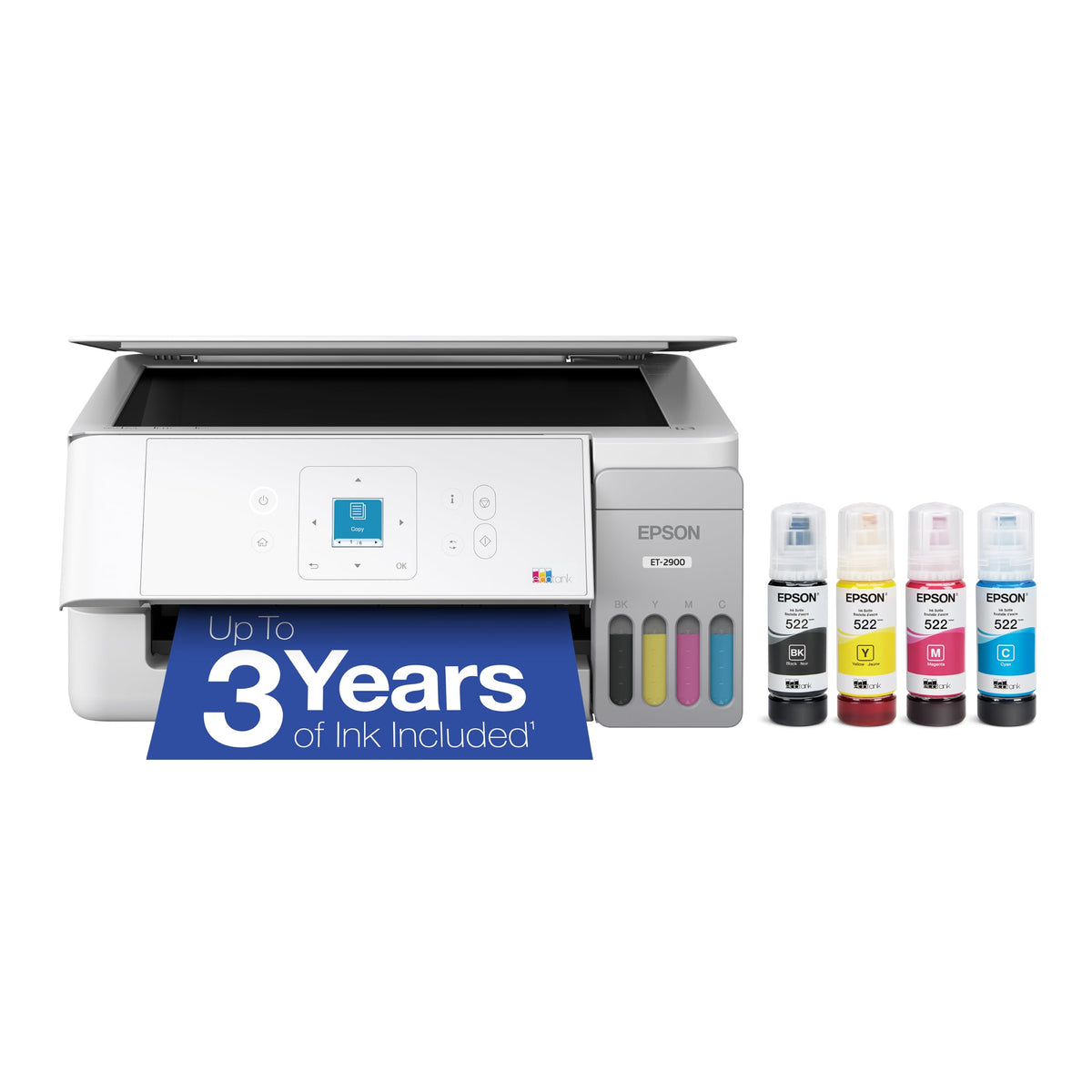 Epson EcoTank ET-2900 Wireless All-in-One Color Supertank Printer with up to 3 Years of Ink, Refillable Tanks, Perfect for Home, 11 PPM, 1.44" Color Screen, Built-in Scanner – Black