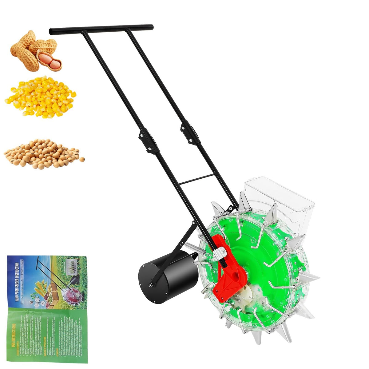 12-Nozzle Manual Seeder Hand-Push Garden Seeder, Hand-Push Garden Seeder, Roller Seeding and Fertilizer Applicator for Home Lawn, Backyard, Greenhouse Gardening(5.3" Spacing)