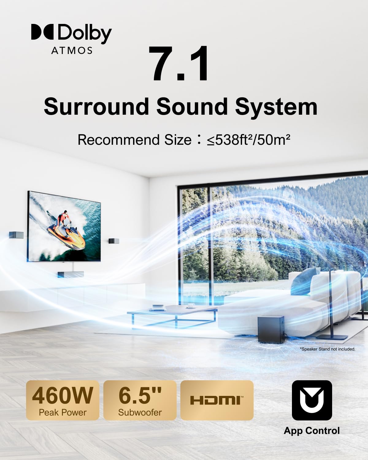 ULTIMEA 7.1 Surround Sound System for TV w/Dolby Atmos, 6.5" Subwoofer