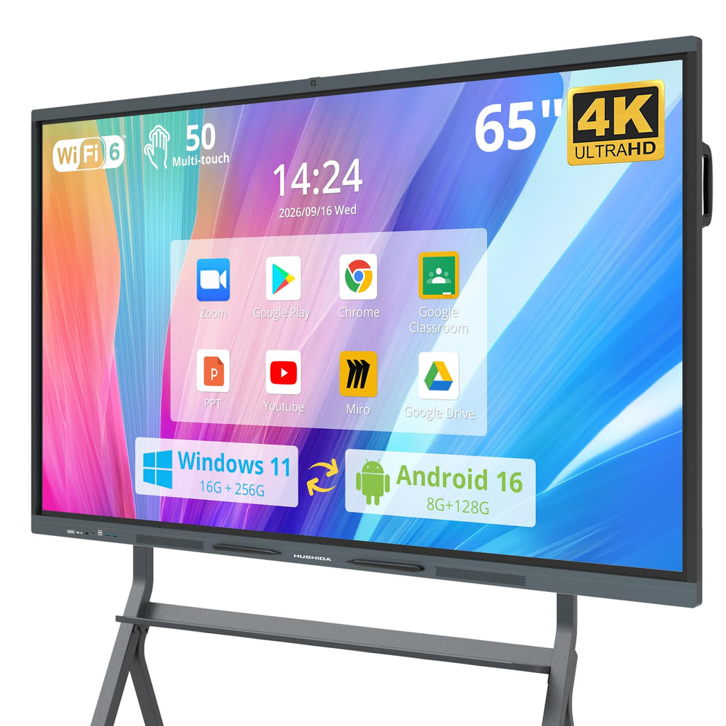 75" AI Pro Smart Board for Classroom & Office, Android 16 & Win 11 16G RAM+256G ROM, 48MP Camera Build in 4K UHD Interactive Whiteboard with Touchscreen & 8 Mic Array,Electronic Whiteboard for Meeting