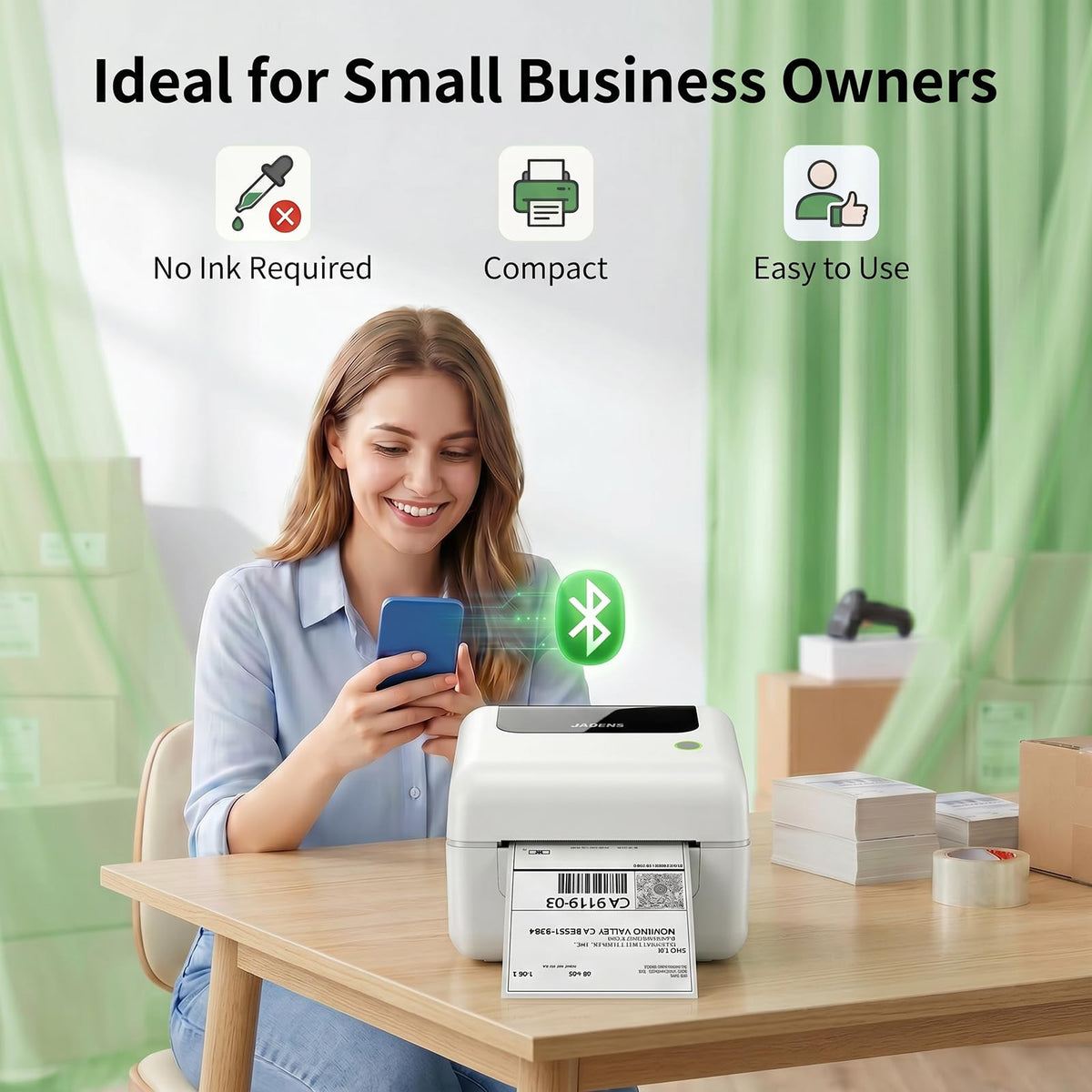 Bluetooth Thermal Shipping Label Printer with Built-in Label Bin, Wireless 4x6 Label Printer for iPhone, Android, Windows & Mac, Includes 50 Labels, Works with USPS, UPS, Amazon, Etsy, Shopify, White