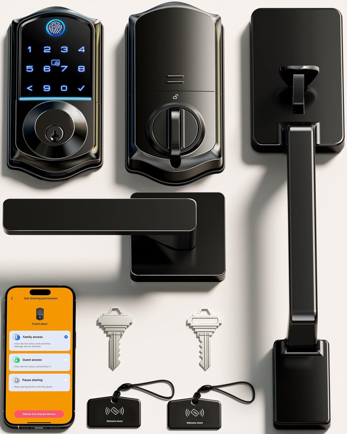 Veise VE017-D Fingerprint Smart Front Door Lock Set, Satin Nickel