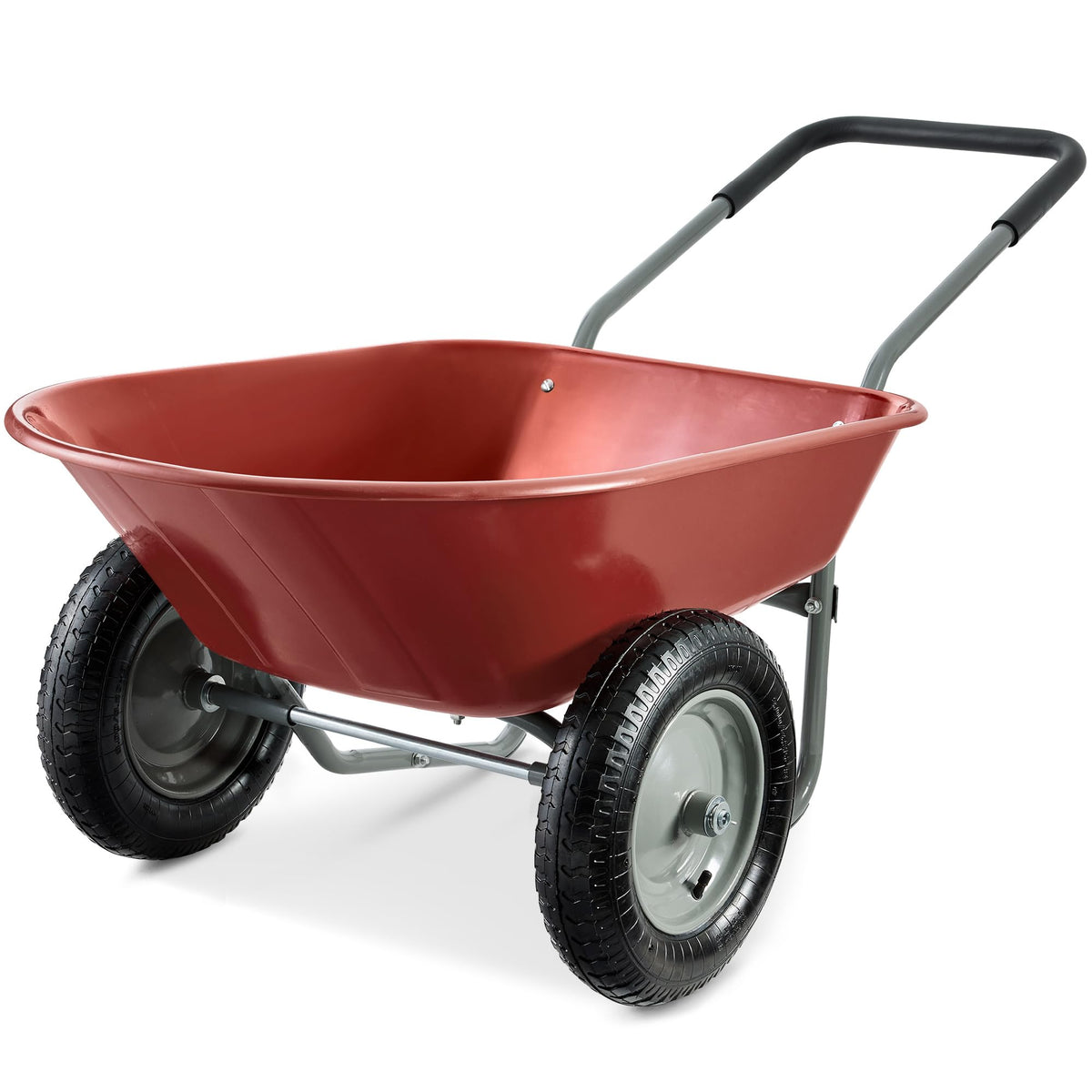 Best Choice Products Dual-Wheel Home Utility Yard Wheelbarrow Garden Cart w/Built-in Stand for Lawn, Gardening, Construction - Blue