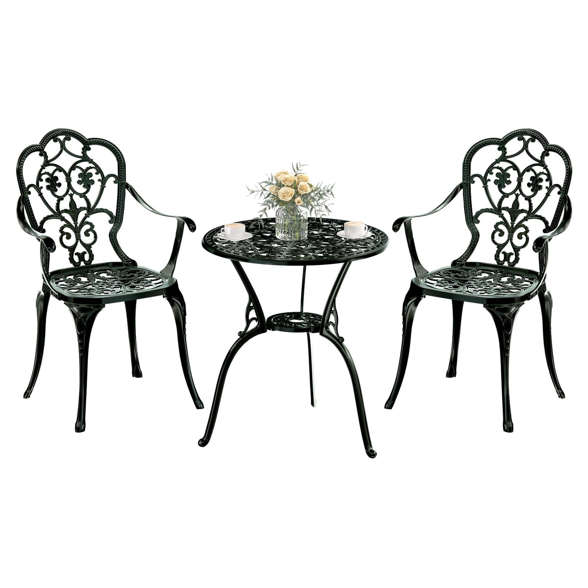 Patio Bistro Set of 2 w/Cushions and Umbrella Hole, White