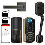 SMONET Front Door Lock Set Keyless Entry, Smart Door Lock with Handle, Fingerprint Keypad Bluetooth Alexa Deadbolt Lockset Suitables for Rental Management and Smart Home Residents