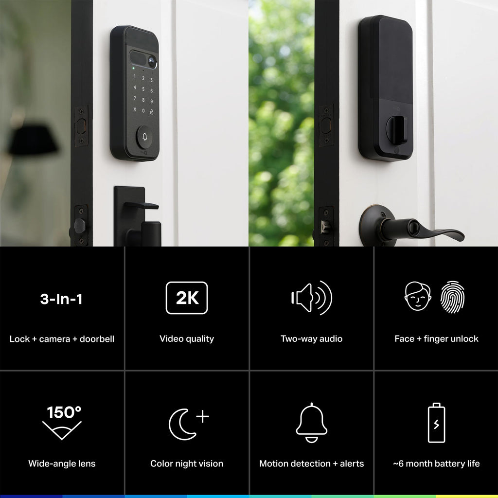 myQ Secure View™ 3-in-1 Smart Lock Deadbolt + Extra Battery, Keyless Entry Door Lock, 2K HDR Doorbell Camera, Face, Fingerprint & PIN Access, App Control, Color Night Vision & Two-Way Audio
