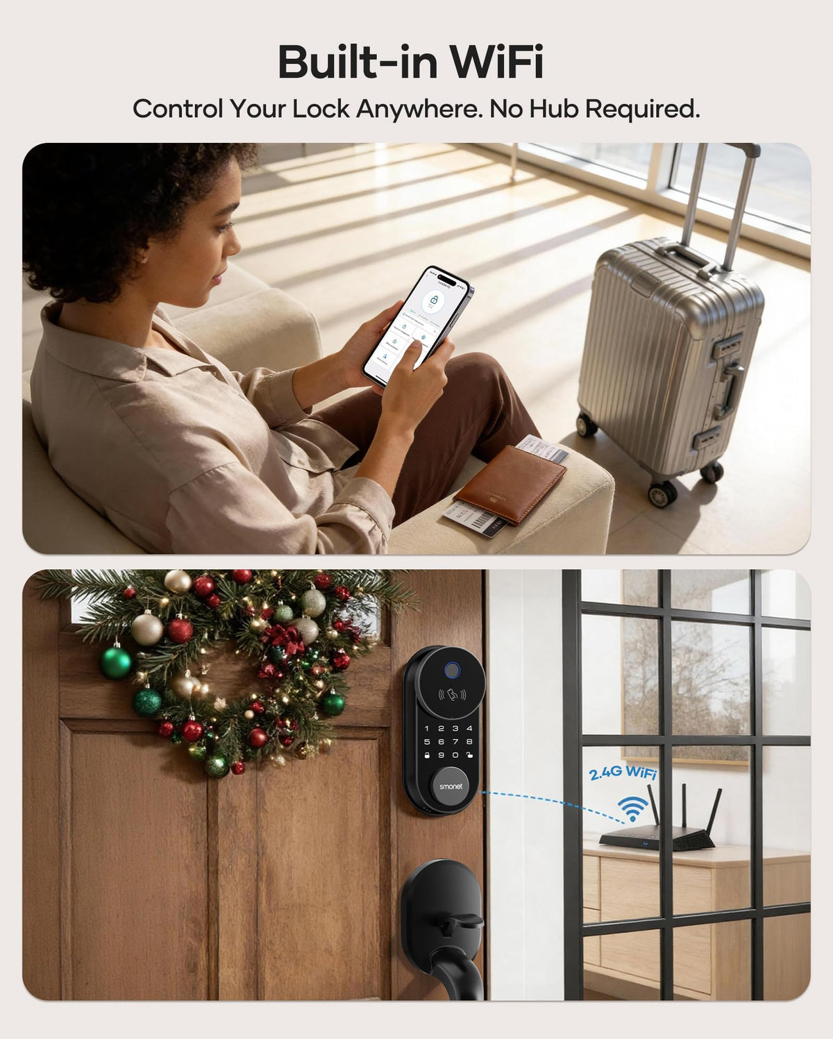 SMONET Smart Front Door Lock Set, Apple Home Key Built-in WiFi Deadbolt