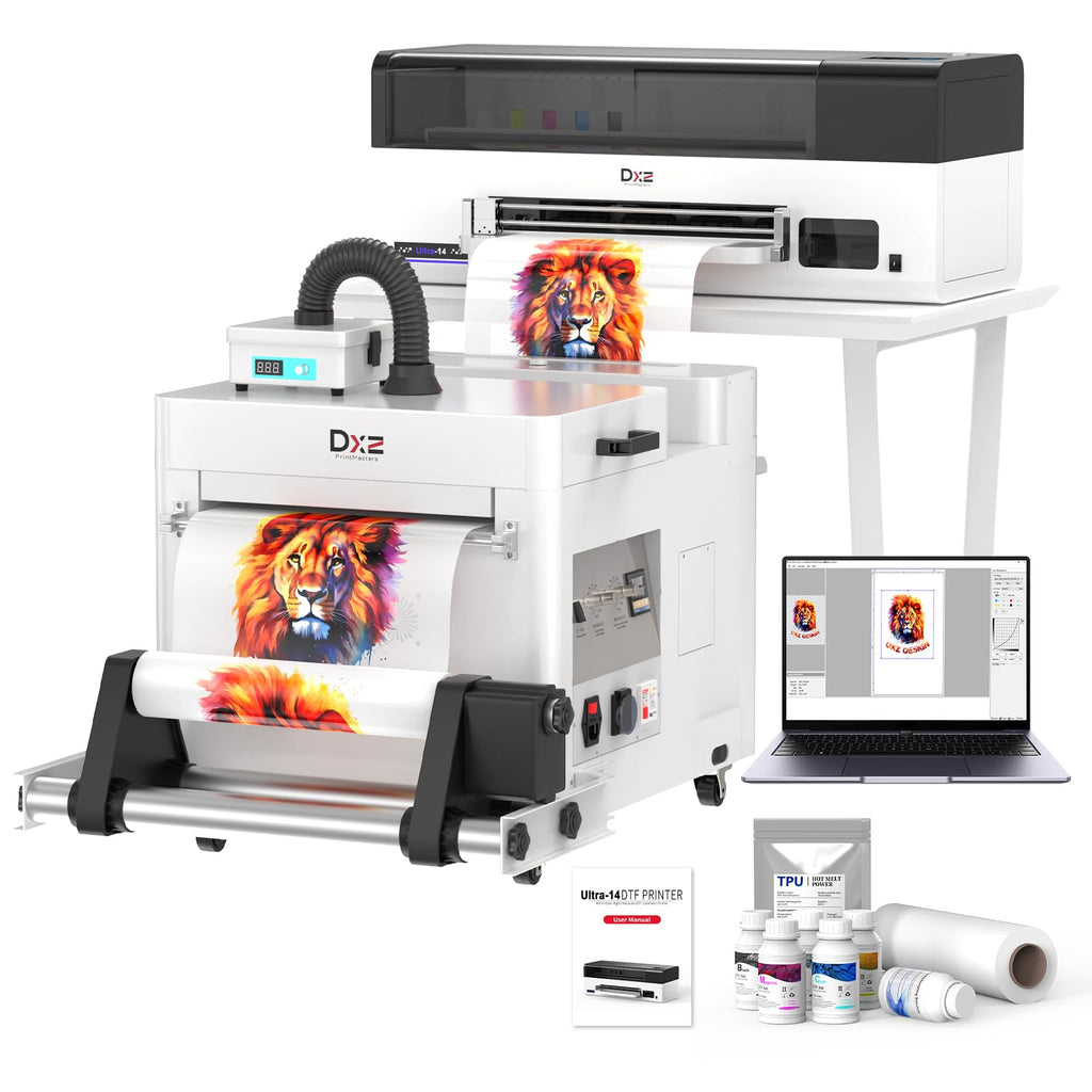 DXZ 2026 14'' A3 DTF Printer Bundle, F1080 Printhead High Speed DTF Machine for Multi-Fabric, One-Click Print-to-Bake & 24/7 Auto-Maintenance, 2-Year Ink Included