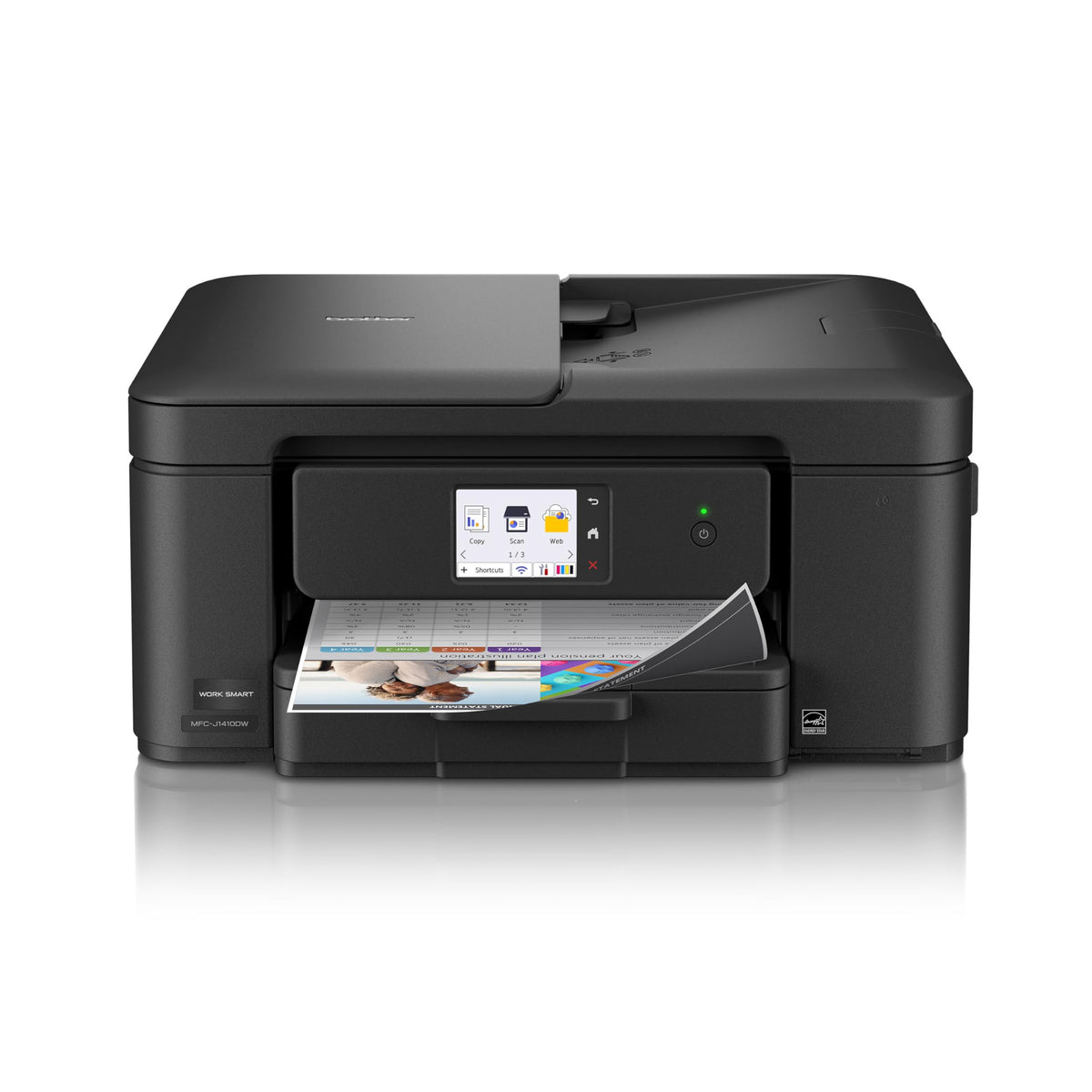 Brother Work Smart 1410 Wireless Color Inkjet All-in-One Printer with 2.7” Touchscreen and Automatic Duplex Printing | Includes Refresh Subscription Trial(1) (MFC-J1410DW)