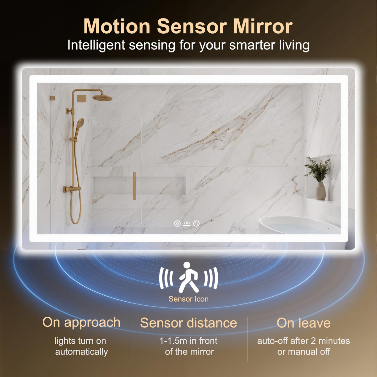 55x30 LED Bathroom Mirror with Lights, Smart Anti-fog, Motion Sensor