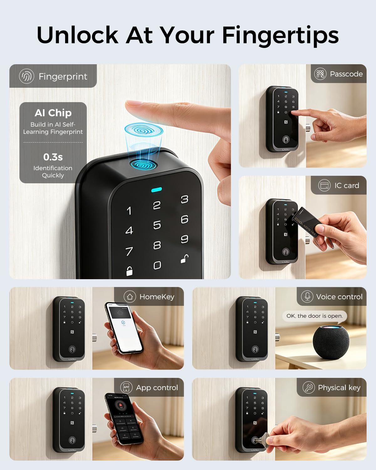 WiFi Smart Lock HomeKey Keyless Entry Door Lock Fingerprint Deadbolt