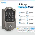 Schlage Encode Plus Smart WiFi Deadbolt Lock, Tap to Unlock, Satin Nickel