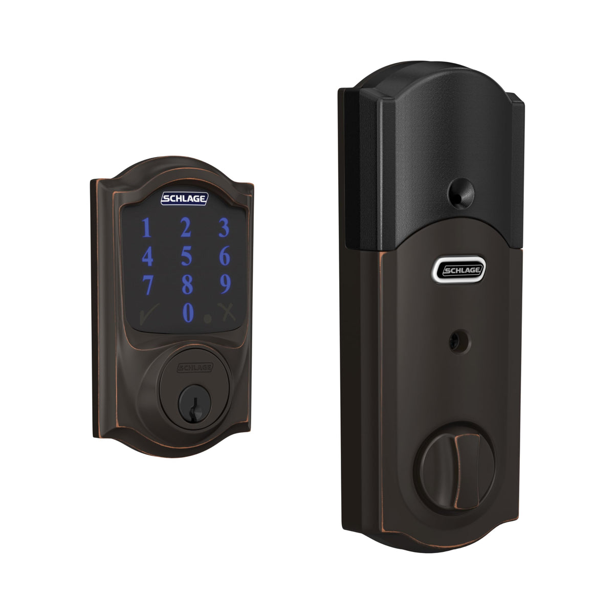Schlage Connect Smart Deadbolt Lock with Camelot Trim, Aged Bronze