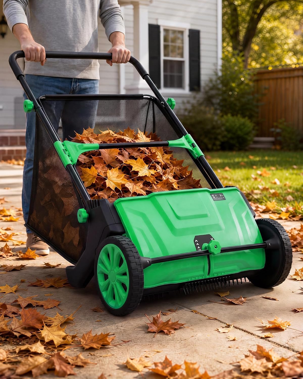 IDEALHOUSE Push Lawn Sweeper 26 Inch with Large 7 cu.ft. Hopper Bag