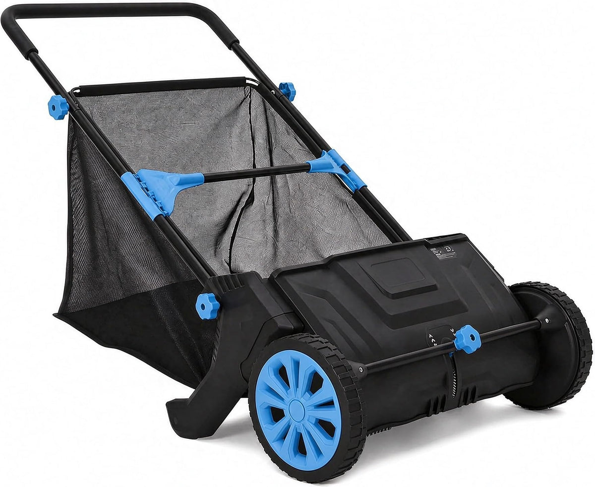 IDEALHOUSE Push Lawn Sweeper 26 Inch with Large 7 cu.ft. Hopper Bag