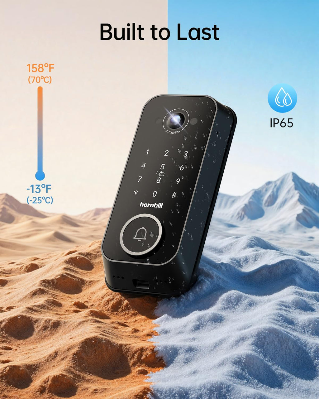 Hornbill Video Smart Lock with Camera: 10-in-1 Ring+2K Camera+Doorbell+Fingerprint Keyless Entry Door Lock, Built-in WiFi Deadbolt(only 2.4G), Two-Way Audio/App Remote Control/PIR, No Monthly Fee