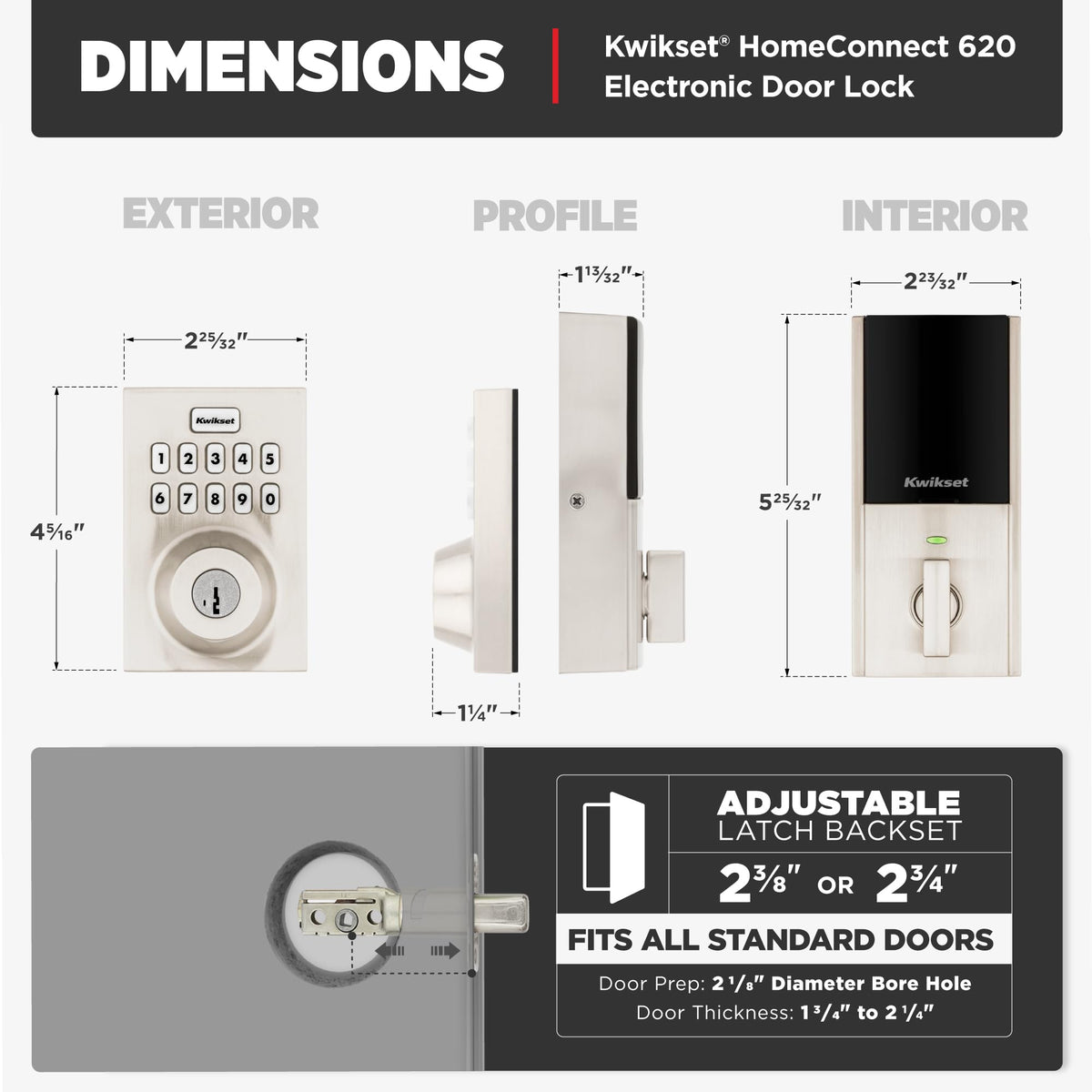 Kwikset HomeConnect 620 Z-Wave Long Range Enabled Keypad Smart Lock Convenient Keyless Entry, Customizable User Codes, Ring Alarm Compatible, Hub Required, Sold Separately Satin Nickel Contemporary