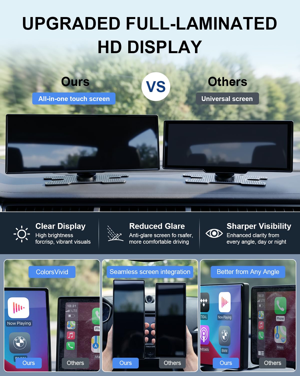 11'' Wireless Carplay Screen with Net-Flix YouTube Apps and Backup Camera, Upgraded in-Cell HD Touchscreen with CarPlay & Android Auto, WiFi, GPS Navigation Voice Assistant for All Vehicles
