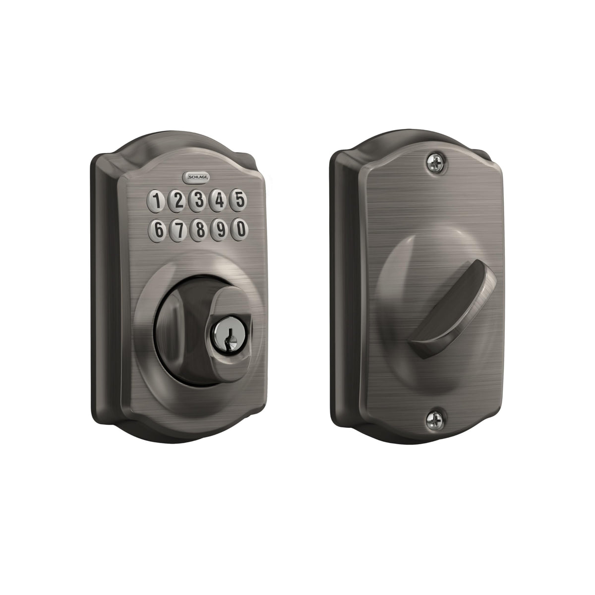 Schlage Electronic Keypad Deadbolt Lock, Camelot Trim, Satin Nickel