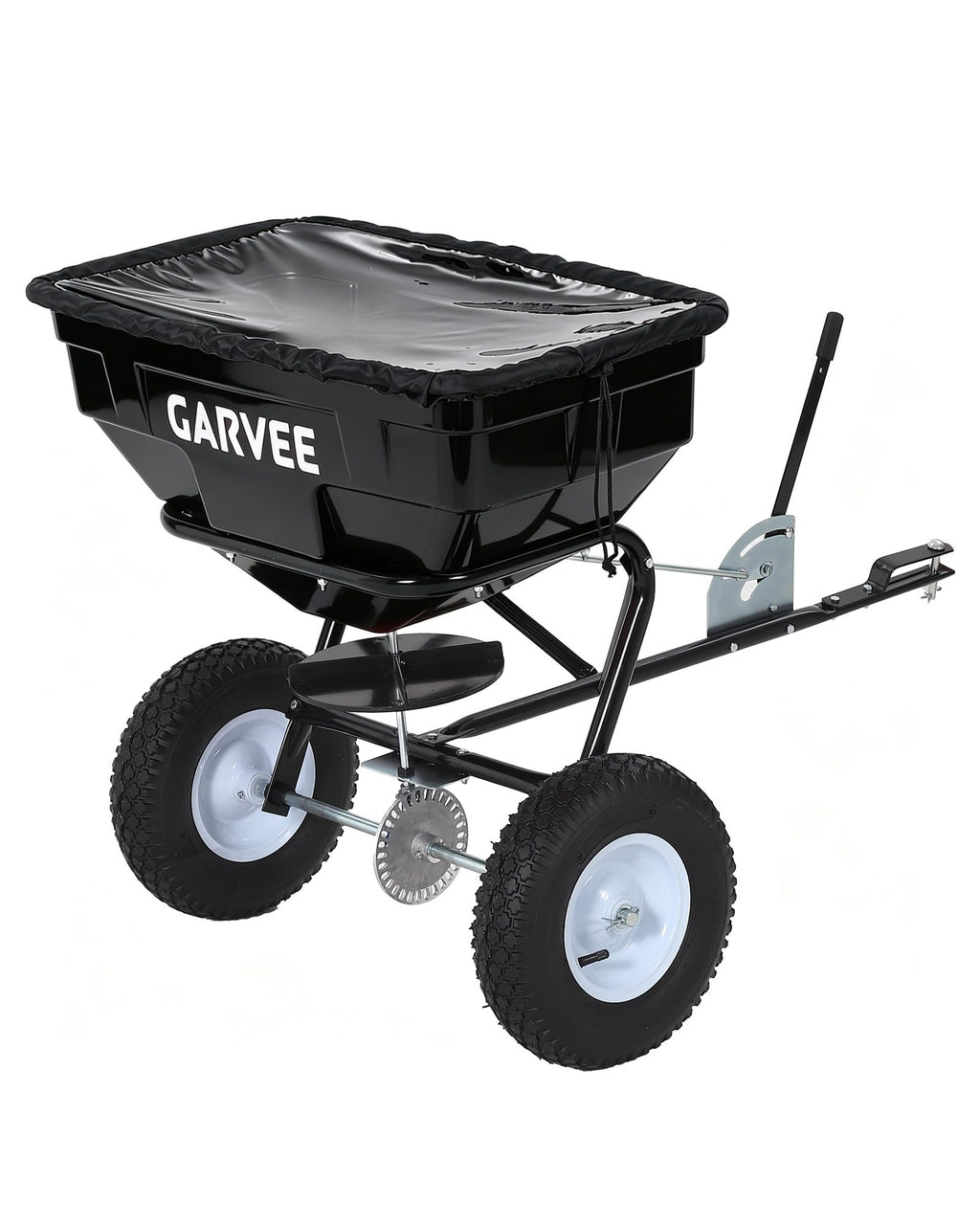 Tow Behind Broadcast Spreader, 130LBS, Universal Hooks Tow/Push Garden Spreader for UTV, ATV, 30 Adjustable Settings, 9.8 ft Spreading Width, Lawn Spreader for Seed, Fertilizer, Salt, Ice Melt