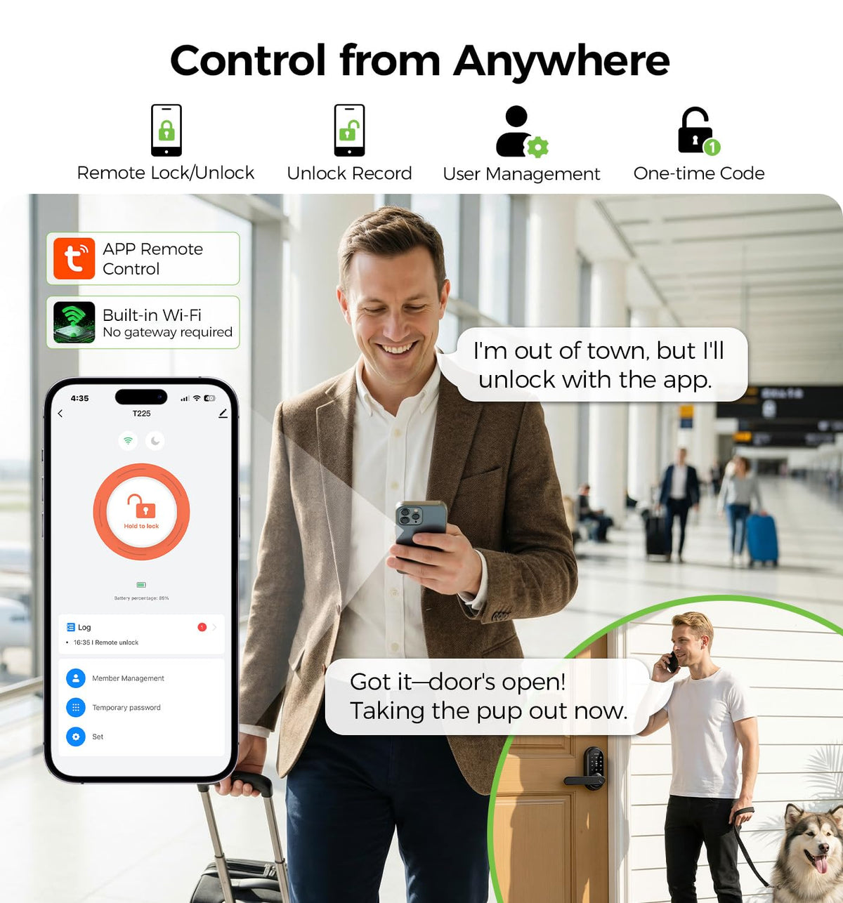 Smart Lock Keypad Door Lock with Handle, WiFi Keyless Entry Door Lock with Handle,Door Keypad Locks with Alexa & Google Assistant,Voice Control & APP Remote Control,Fingerprint,PIN Code,Mechanical Key