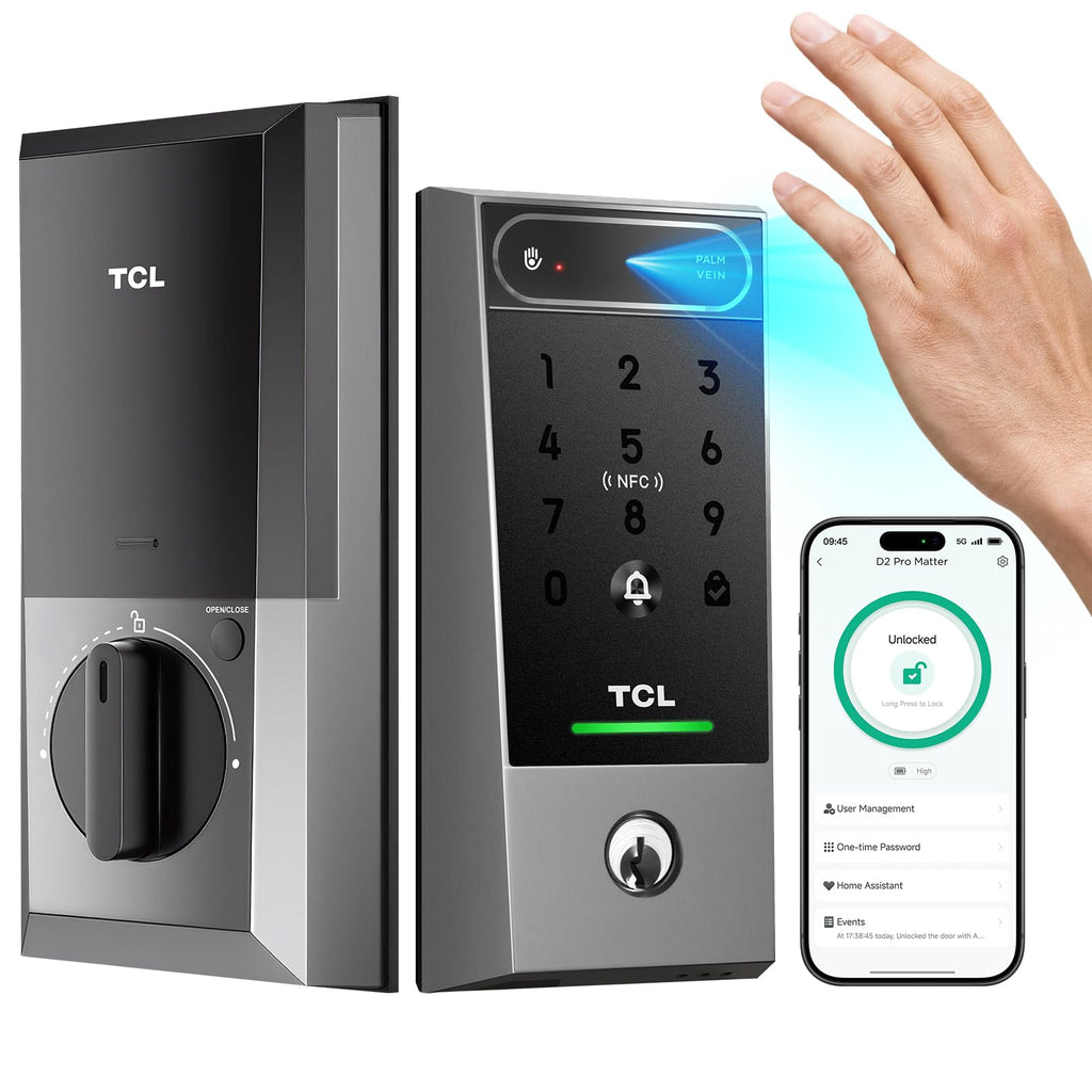 TCL Smart Lock, Palm Vein Keyless Entry Deadbolt with Matter Over Thread