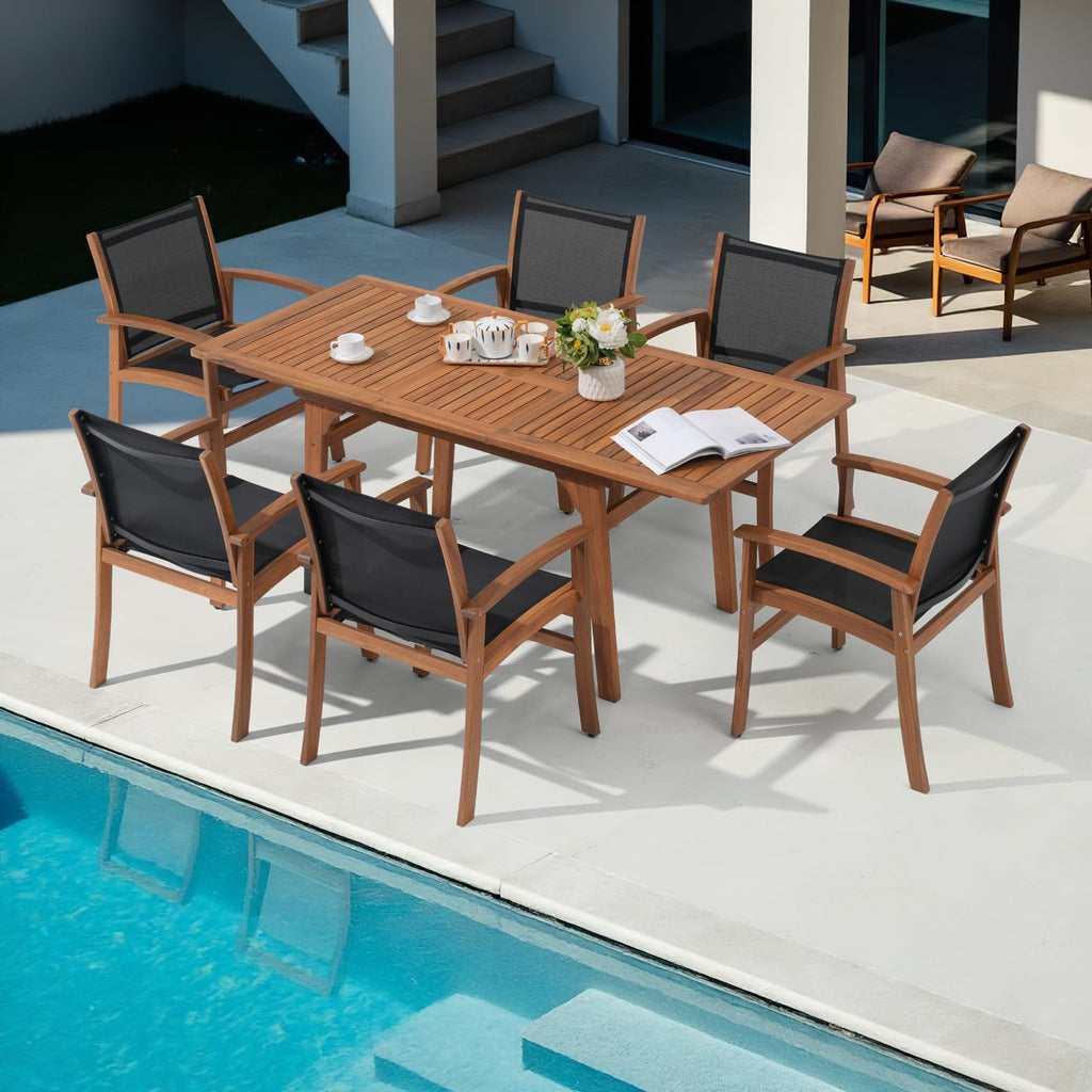Acacia Wood Patio Dining Chairs Set (Black, 2 Pieces)