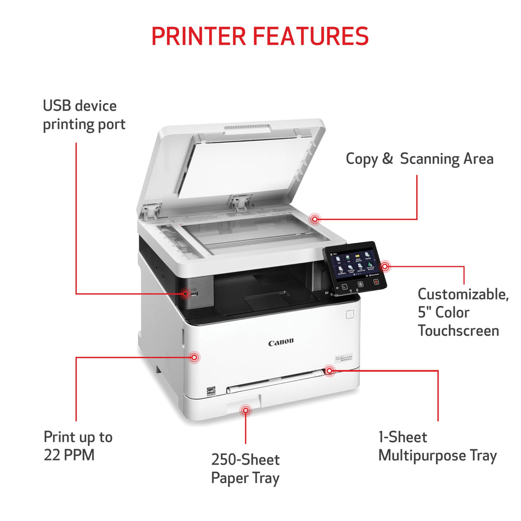 Canon Color imageCLASS MF652Cw - Wireless Laser Printer, Multifunction with Scanner, Copier, Mobile Ready, 3 Year Limited Warranty, 22 PPM Color, White