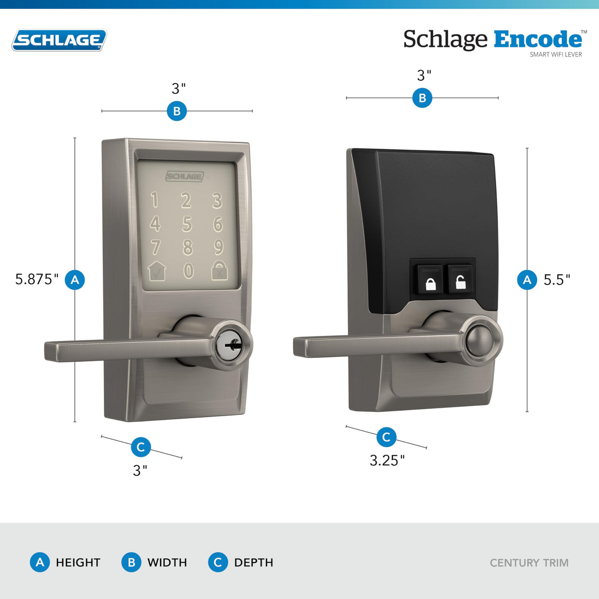 Schlage Encode Smart WiFi Lock, Lever Handle, Camelot Trim, Satin Nickel