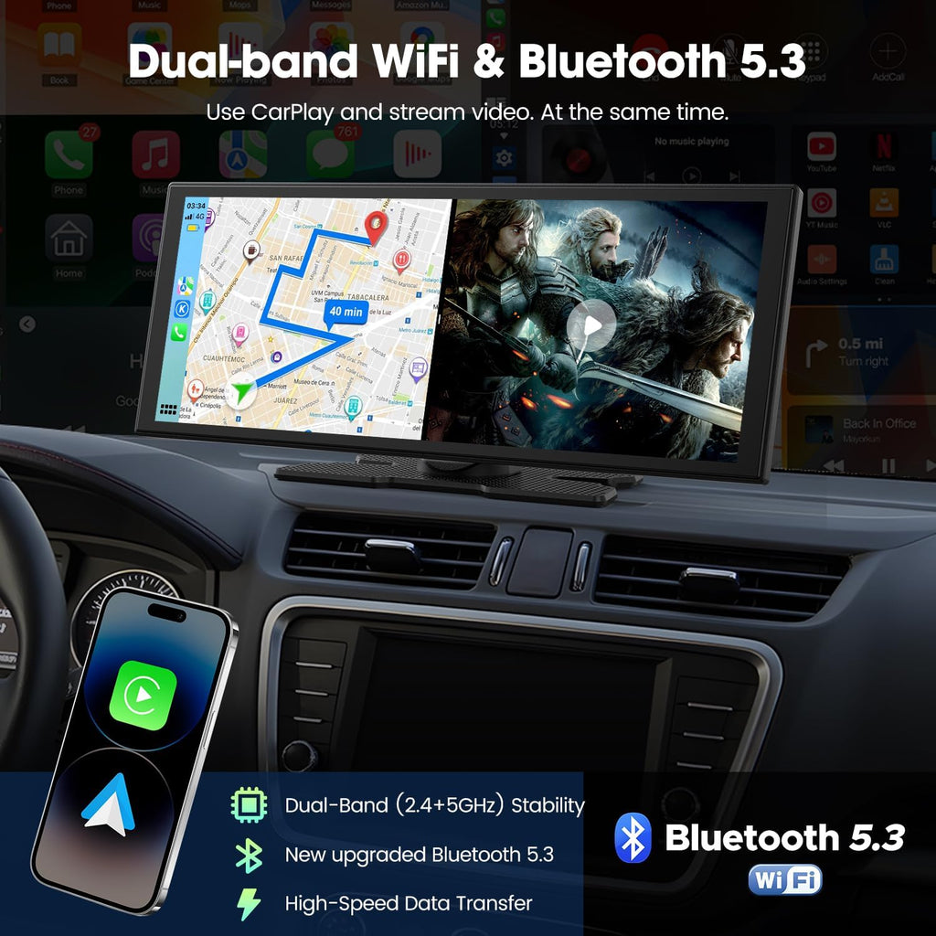 LAMTTO 11'' Wireless Carplay Screen with Net-Flix YouTube and Backup Camera
