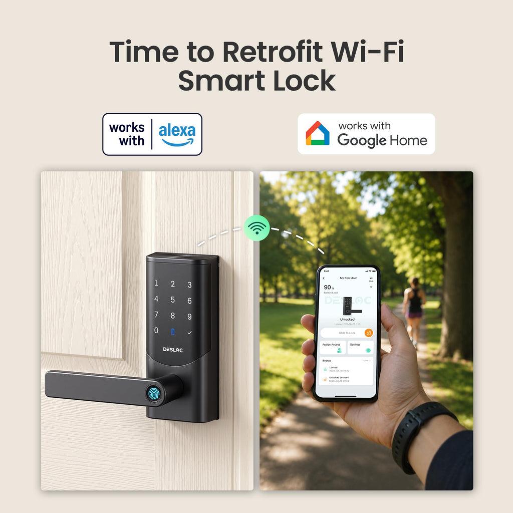 DESLOC K221 Fingerprint Smart Door Lock with Handle 16-Month Battery