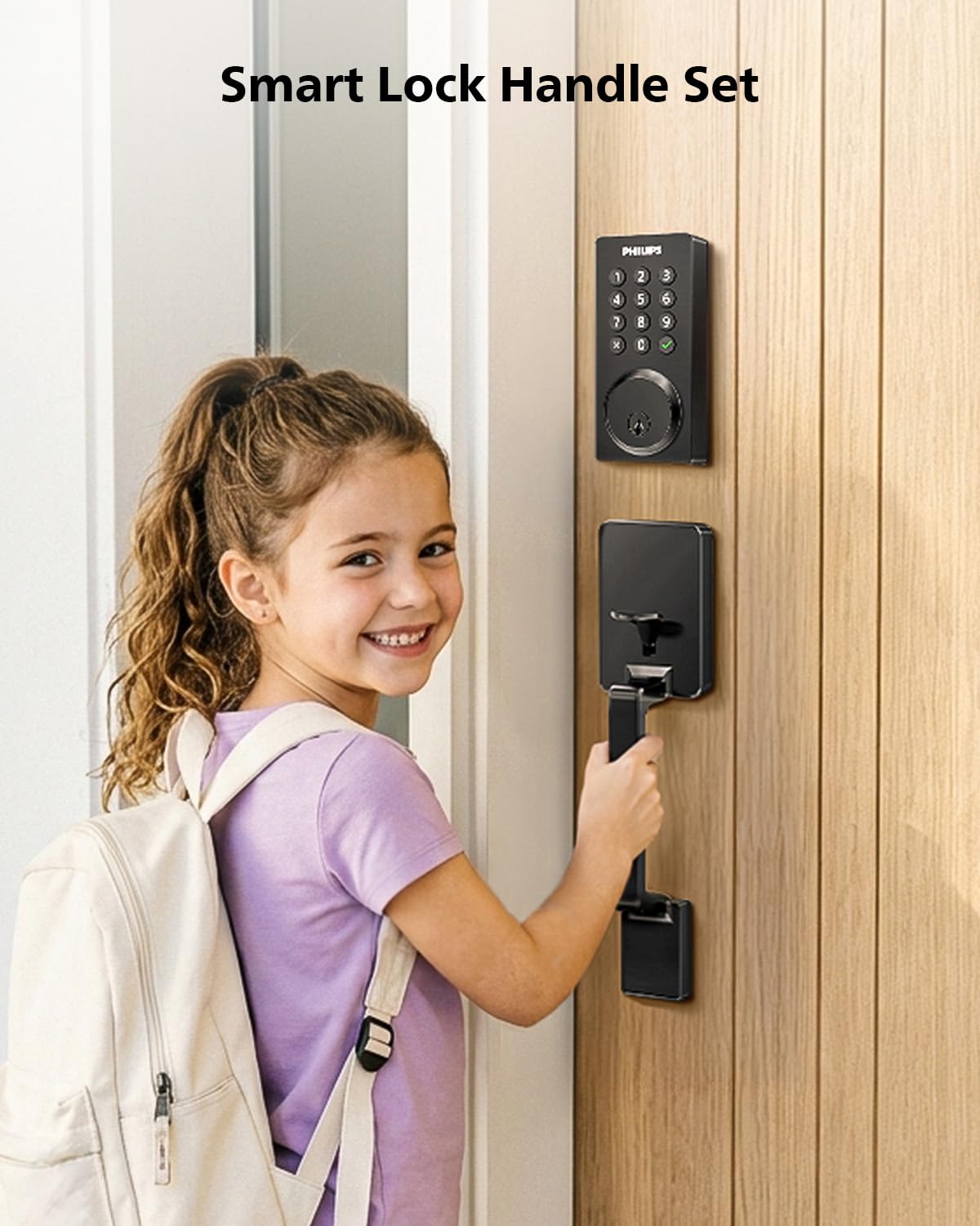 Philips Wi-Fi Smart Front Door Lock Set, Keyless Entry Door Lock with Handle, App Remote Control, Electronic Keypad Deadbolt, Auto Lock, Supports Alexa & Google, Anti-Peeping Password, Easy Install