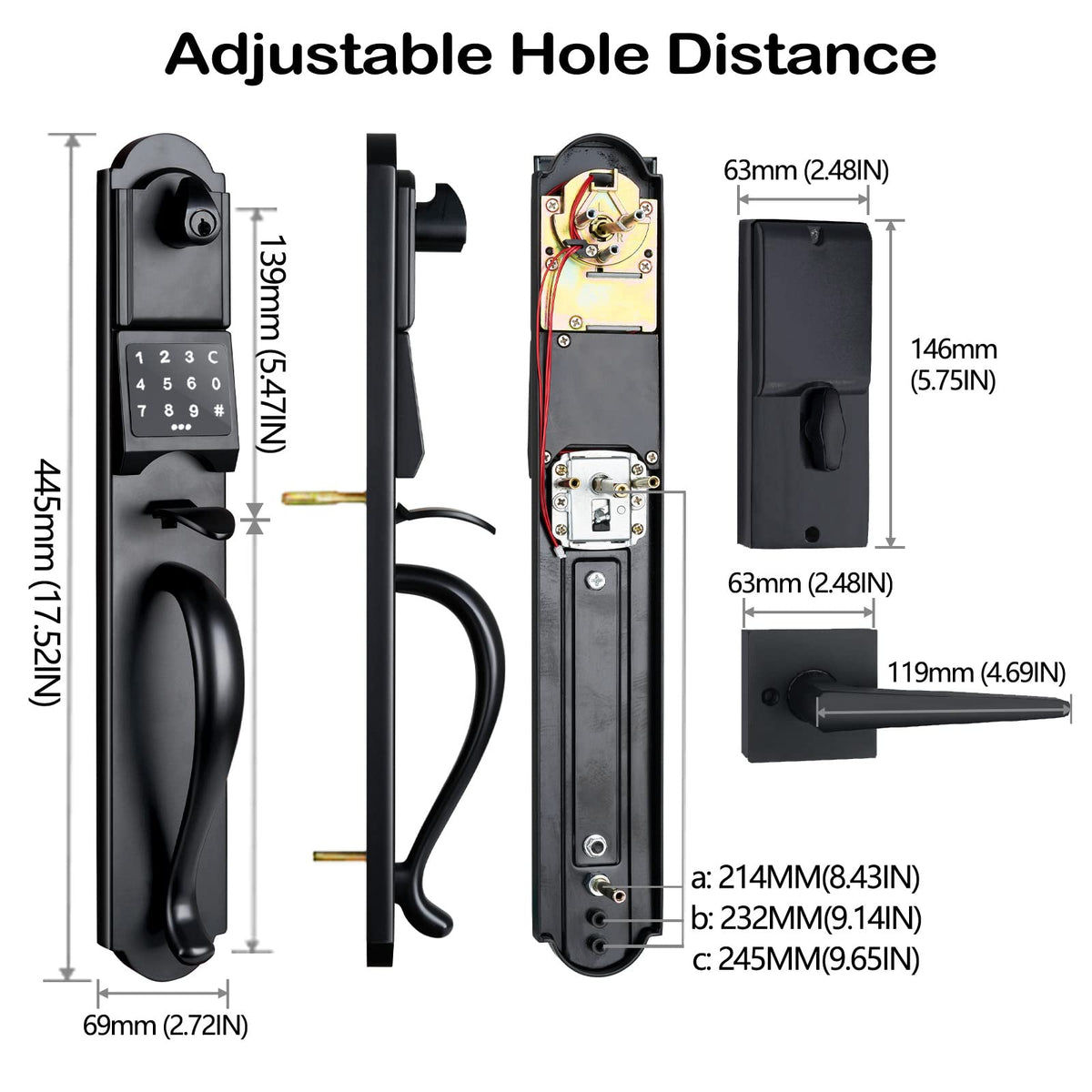 Keypad Deadbolt and Dummy for Double Front Door, Heavy Duty and Matte Black Finish, USMDHST2018DB-E-SET