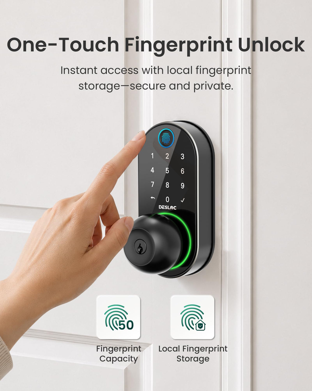 DESLOC D212 Fingerprint Door Knob Lock, Built in WiFi, 8-Month Battery