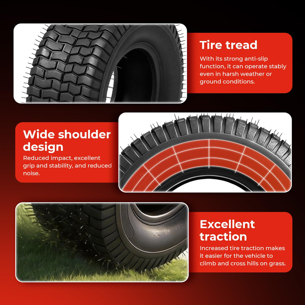 23x10.50-12 Lawn Mower Tires,2-Pack,4 Ply,Tubeless