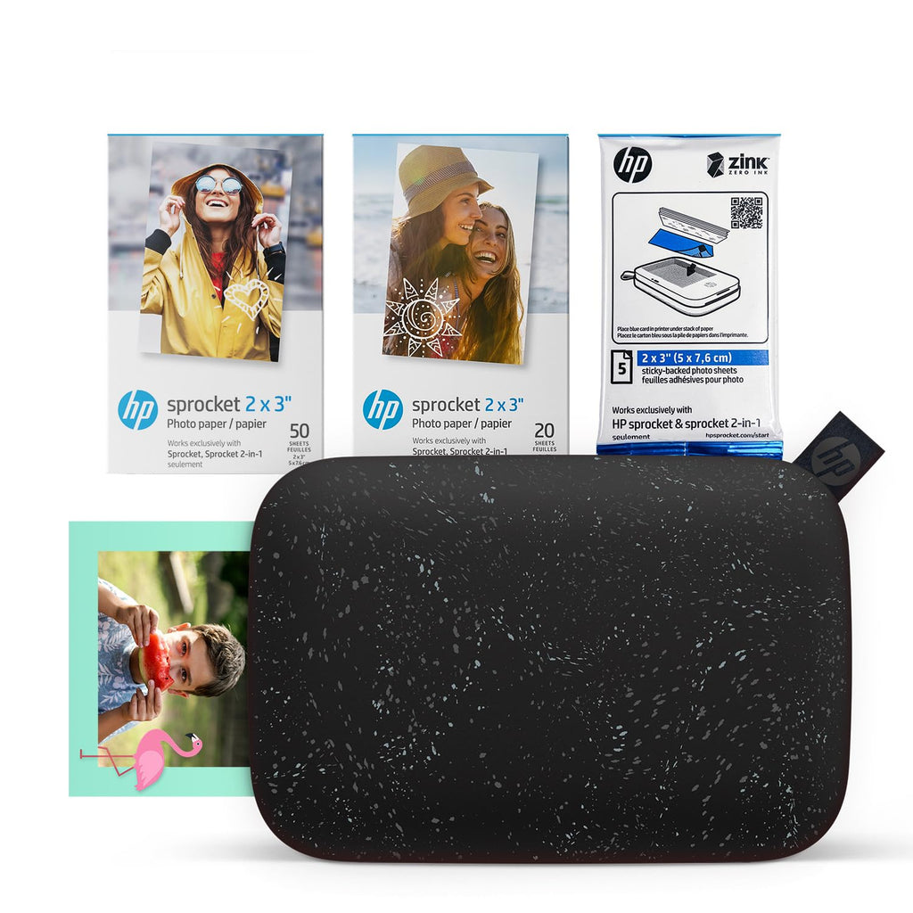 HP Sprocket 2x3 Instant Smartphone Photo Printer 75 Sheets Bundle - Bluetooth Portable Color Wireless Mobile Printer (Luna Pearl) Zink Sticky-Back Photos