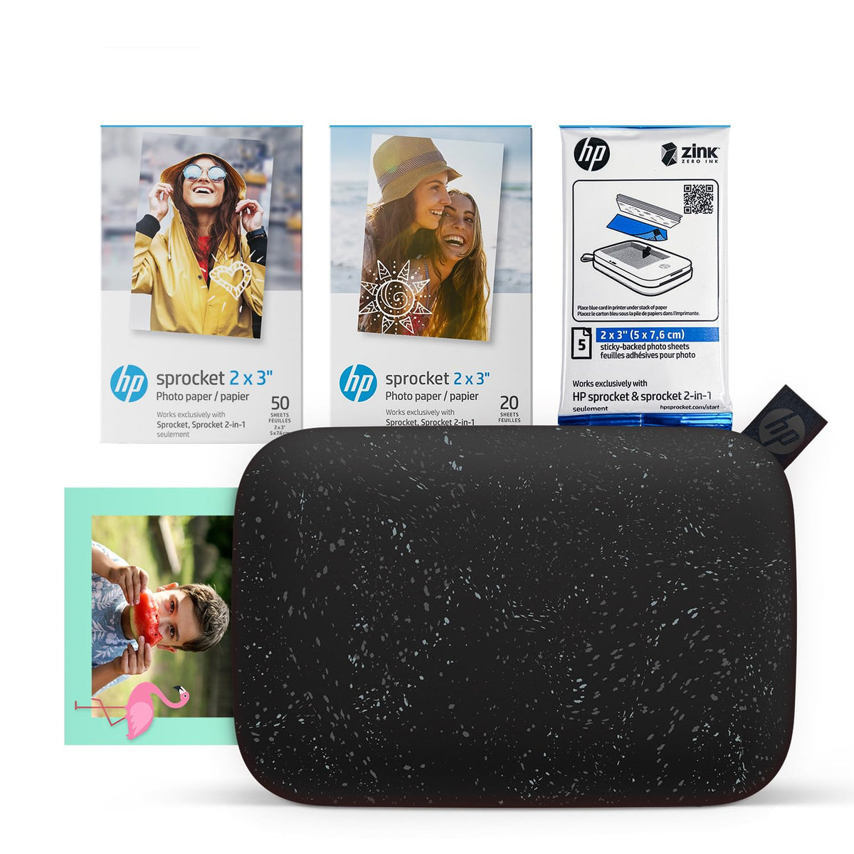 HP Sprocket 2x3 Instant Smartphone Photo Printer 75 Sheets Bundle - Bluetooth Portable Color Wireless Mobile Printer (Luna Pearl) Zink Sticky-Back Photos