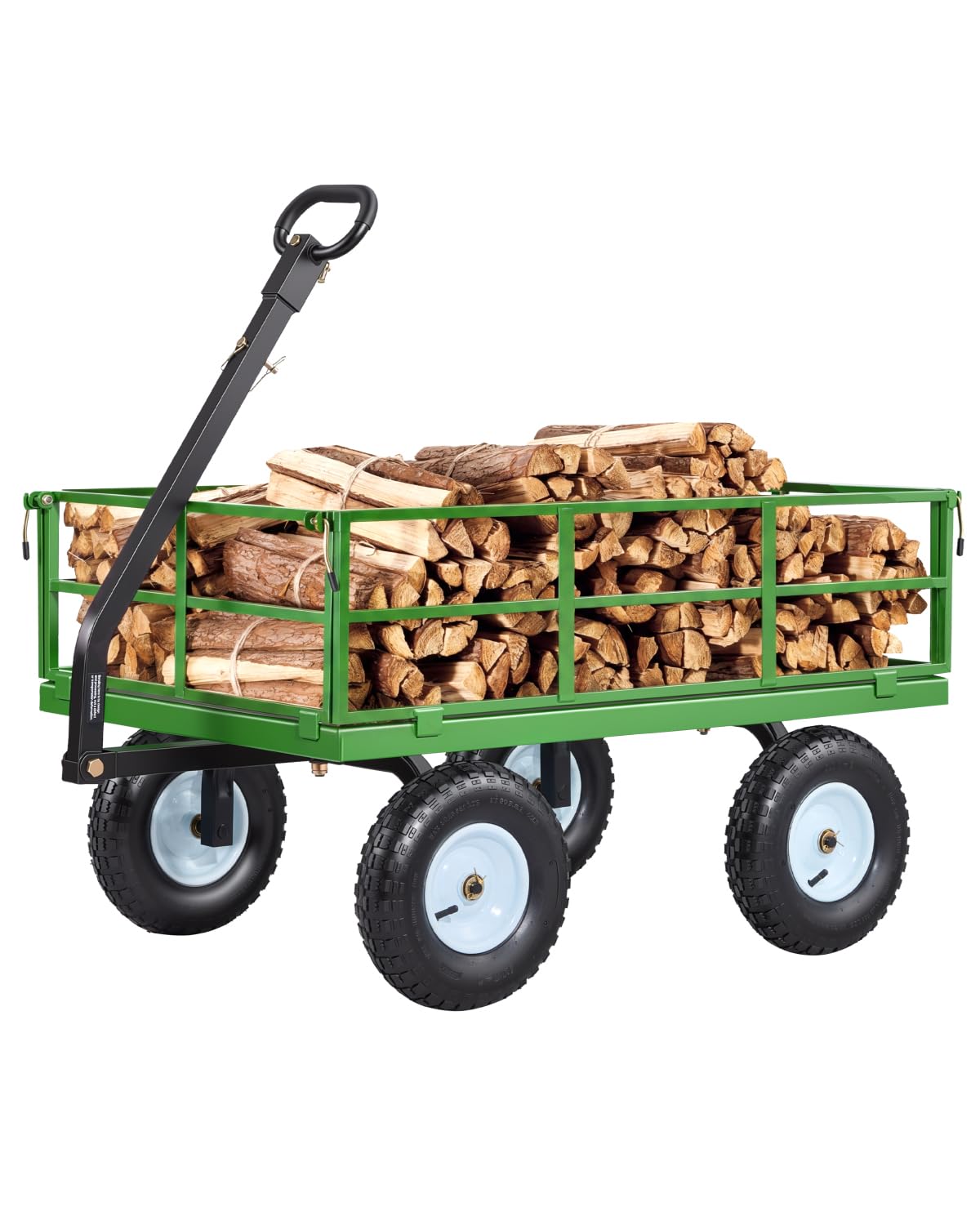 VEVOR 900 LBS Steel Garden Cart, 2 in 1 Handle, Heavy Duty Pullable Garden Wagon with 10" Flat-Free Tires, Outdoor Utility Yard Wagon Cart with Detachable Side Panels, Attach to ATV or Tractor