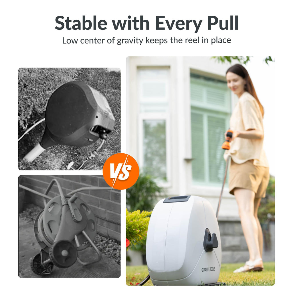 Giraffe Tools Ground-Mounted Retractable Garden Hose Reel,1/2" x 130FT