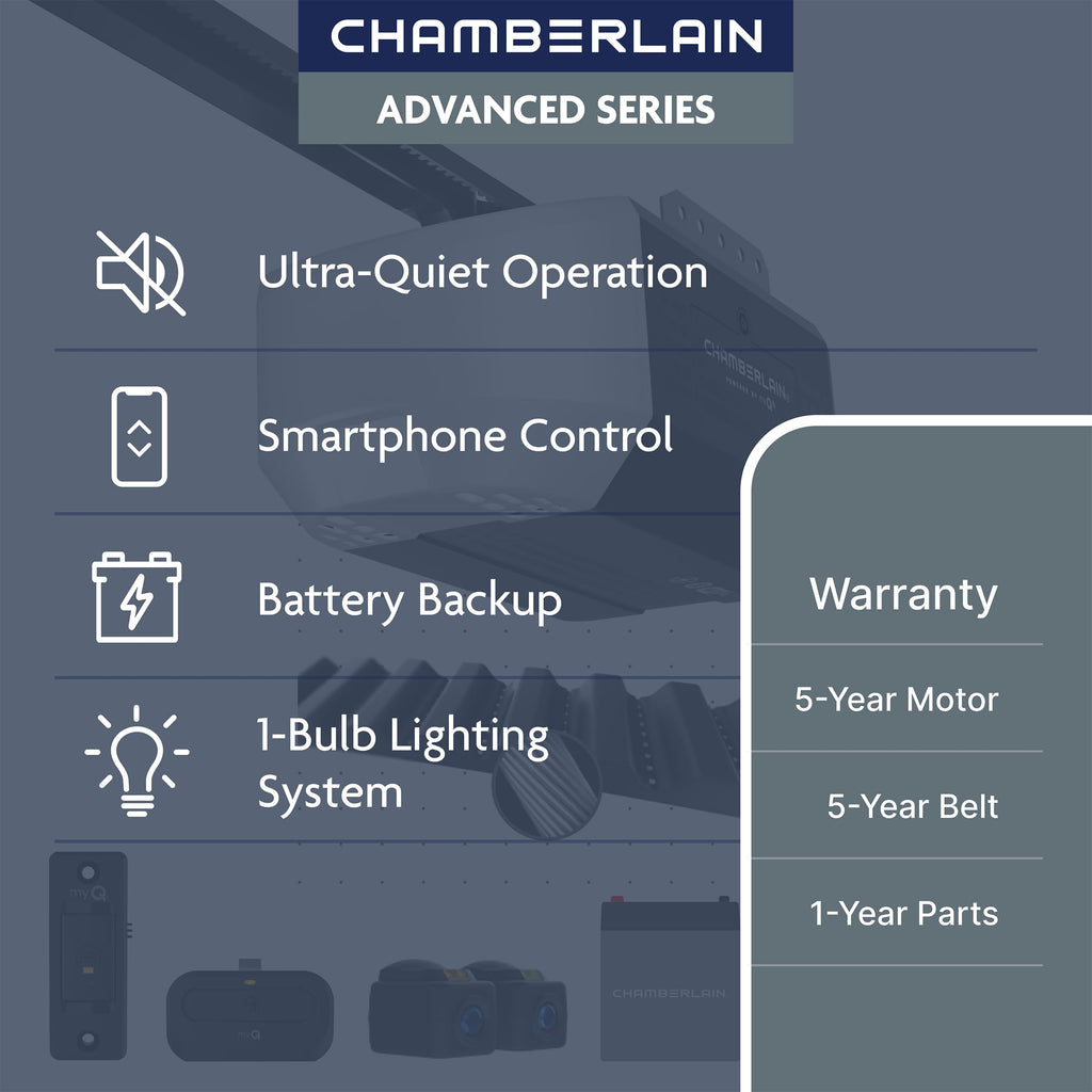 Chamberlain Belt Drive myQ Garage Door Opener, 1/2 HP w/Battery Backup